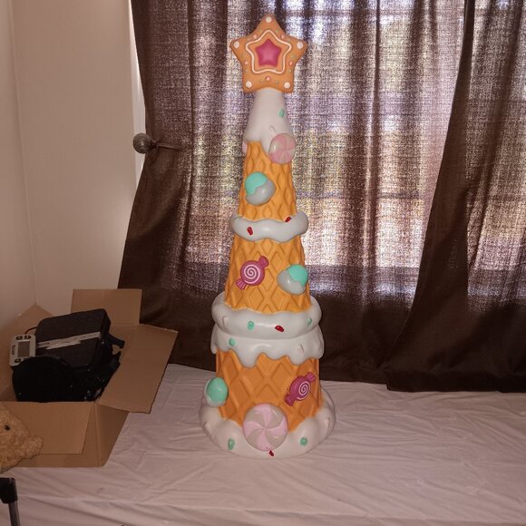 Holiday Time Pastel Gingerbread Waffle Tree 36” Blow Mold LED Christmas IN HAND - Picture 1 of 12
